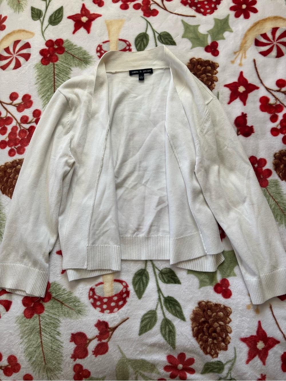 Cable & Gauge Open-Front Cream Knit Cardigan
